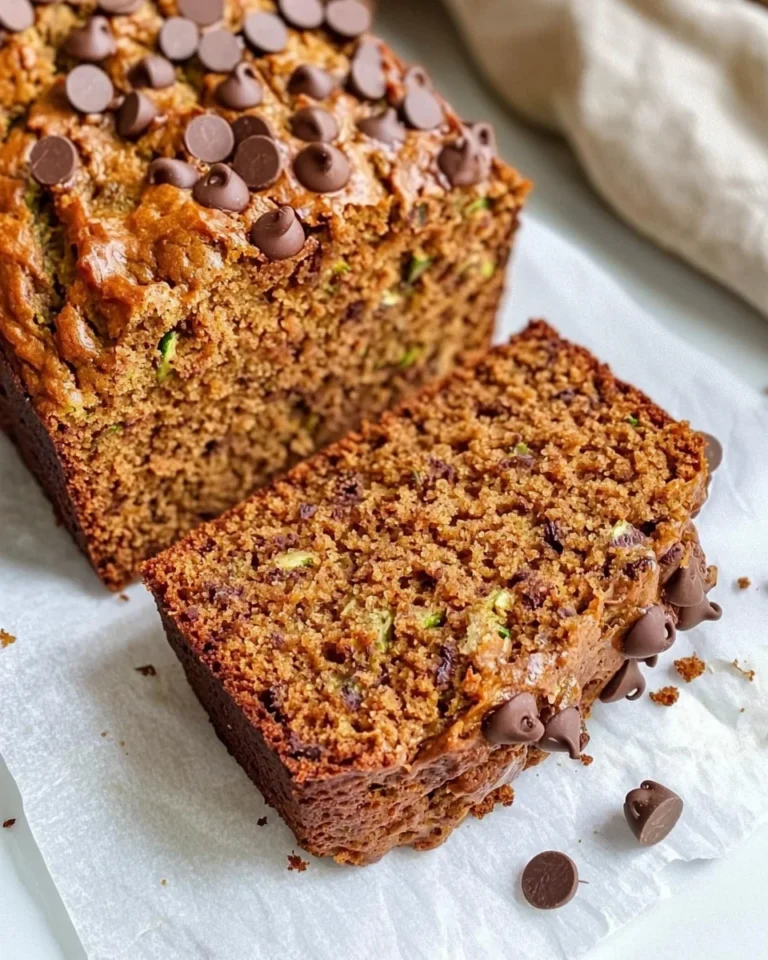 Close-up of sliced gluten free pumpkin zucchini bread showing moist crumb and chocolate chips