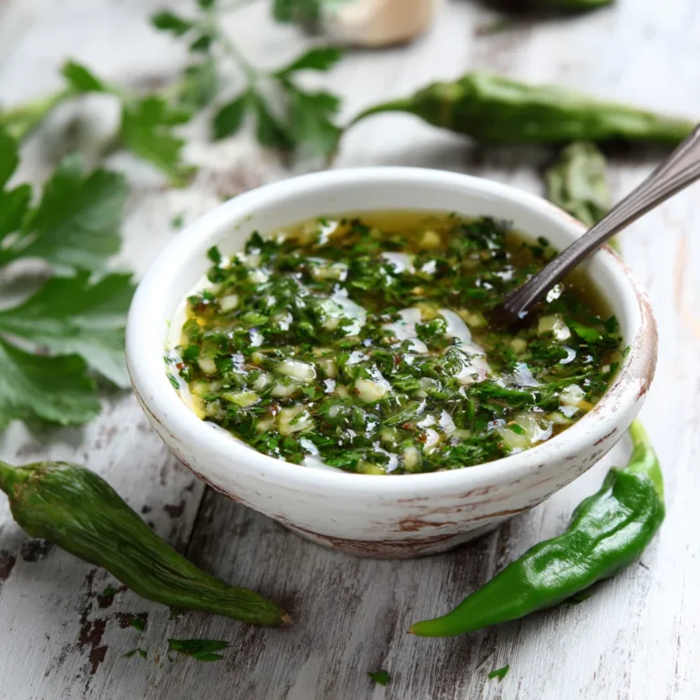 Hatch green chili chimichurri with fresh herbs and peppers