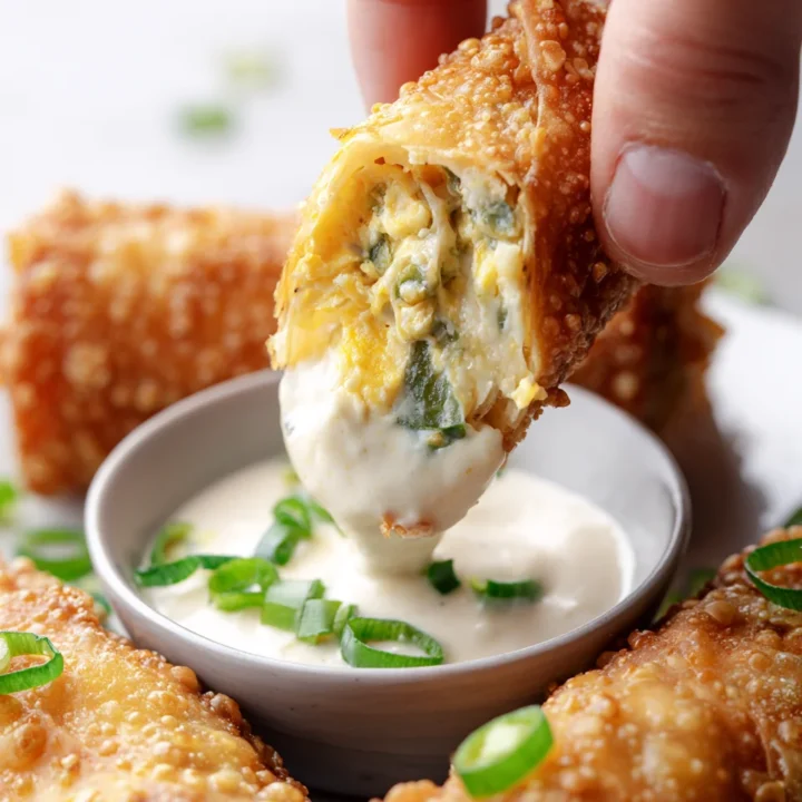 Jalapeno Popper Egg Roll Dipped into Creamy Sauce