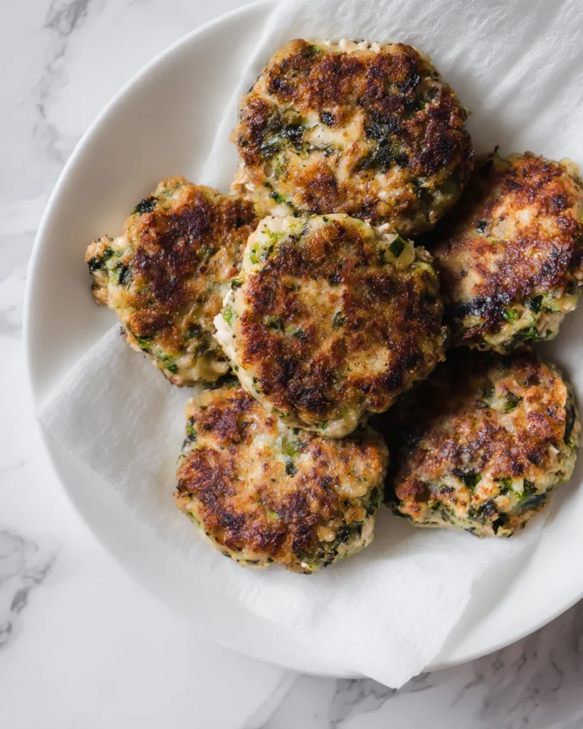 hicken broccoli fritters resting on paper towel