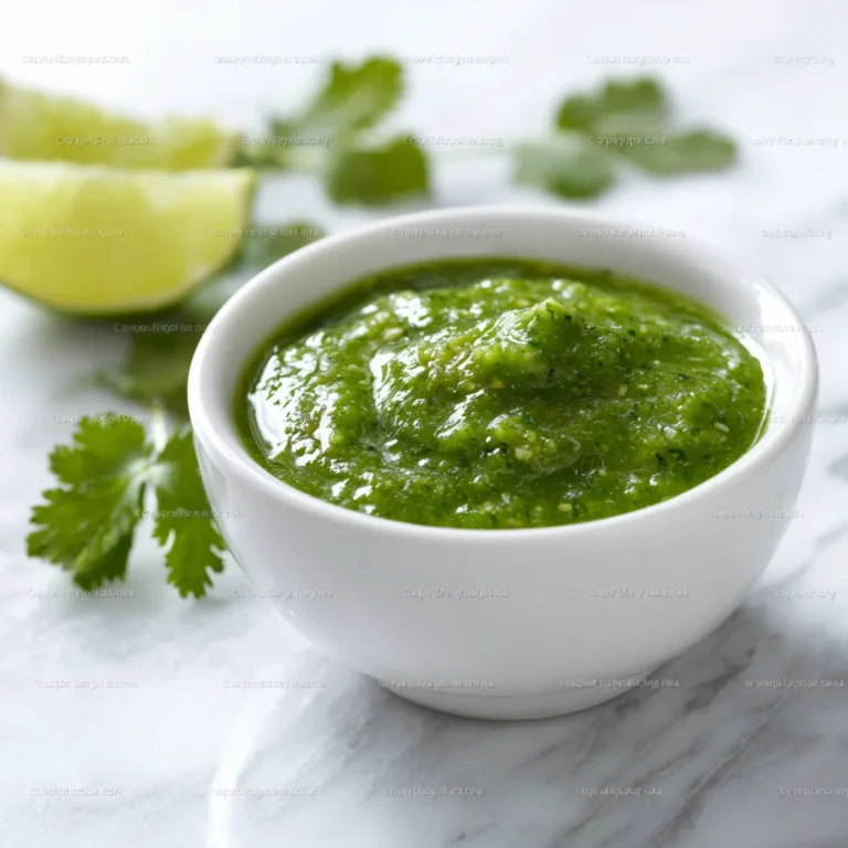 : Spicy roasted jalapeño salsa in a white bowl with lime and cilantro on a marble surface